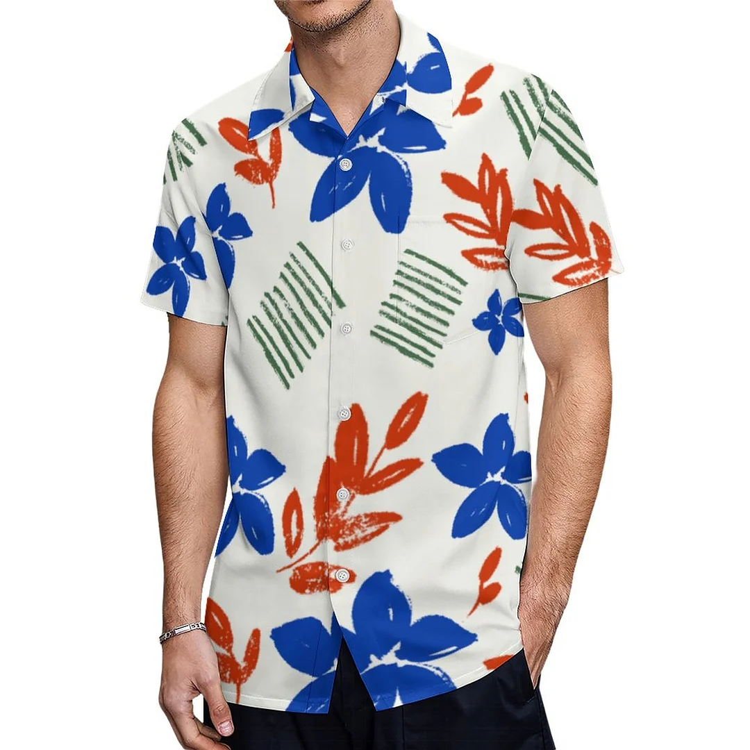 Short Sleeve Red Blue Green Botanical Hawaiian Shirt Mens Button Down Plus Size Tropical Hawaii Beach Shirts