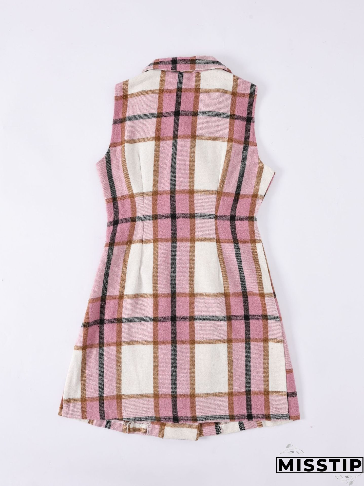 Women's Fashion Plaid Long Vest Turndown Collar Sleeveless Blazer