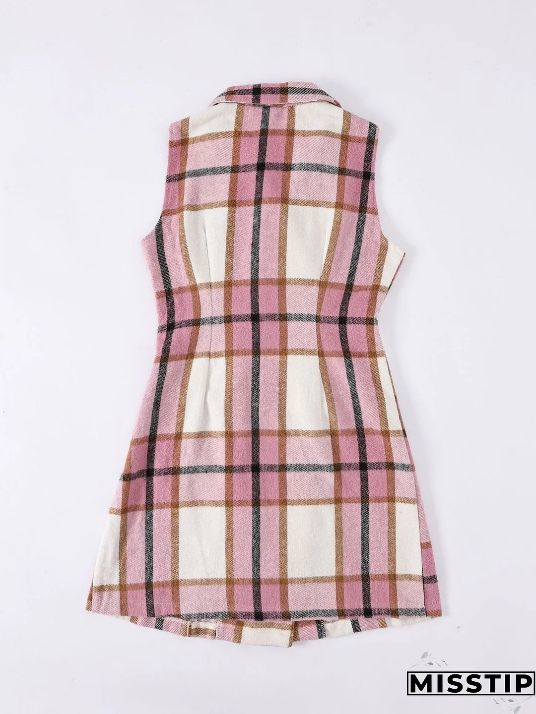 Women's Fashion Plaid Long Vest Turndown Collar Sleeveless Blazer