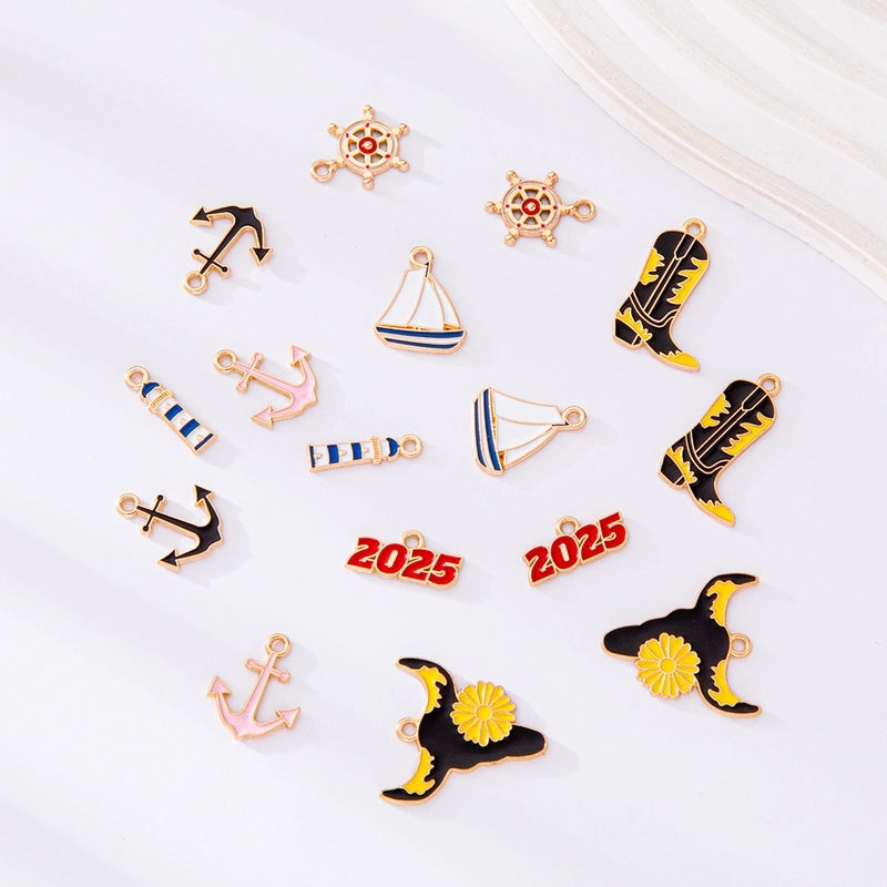 8 Pieces 10 PCS/Package Alloy K Gold Plated Rudder Anchor Pendant Jewelry Accessories