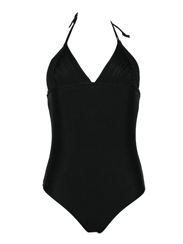 Weave Solid Color Bandage One-Piece Swimwear