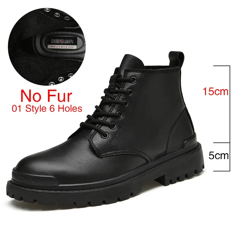 DEKABR Warm Winter Ankle Boots Men Casual Genuine Leather Shoes Lace-Up Platform Waterproof Work Mens Boots Military Army Boots