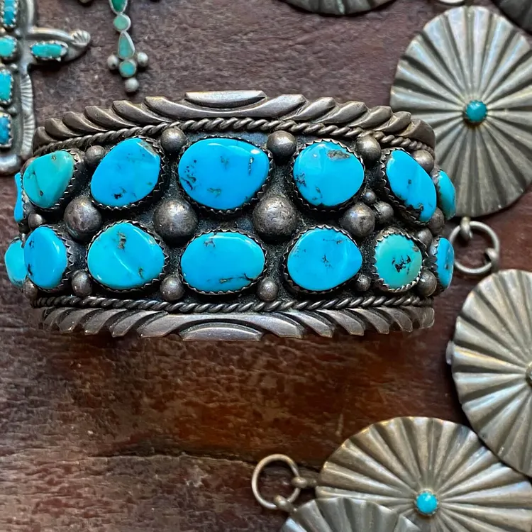 Navajo Wide Double Row Turquoise Cuff Bracelet Manuelito