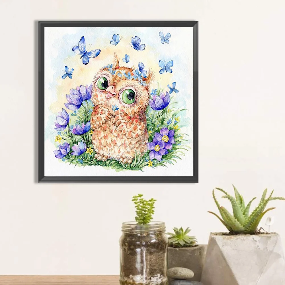 Full Round Diamond Painting 30*30cm - Butterfly Owl