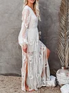 Gauze See-Through Long Sleeves Maxi Dress