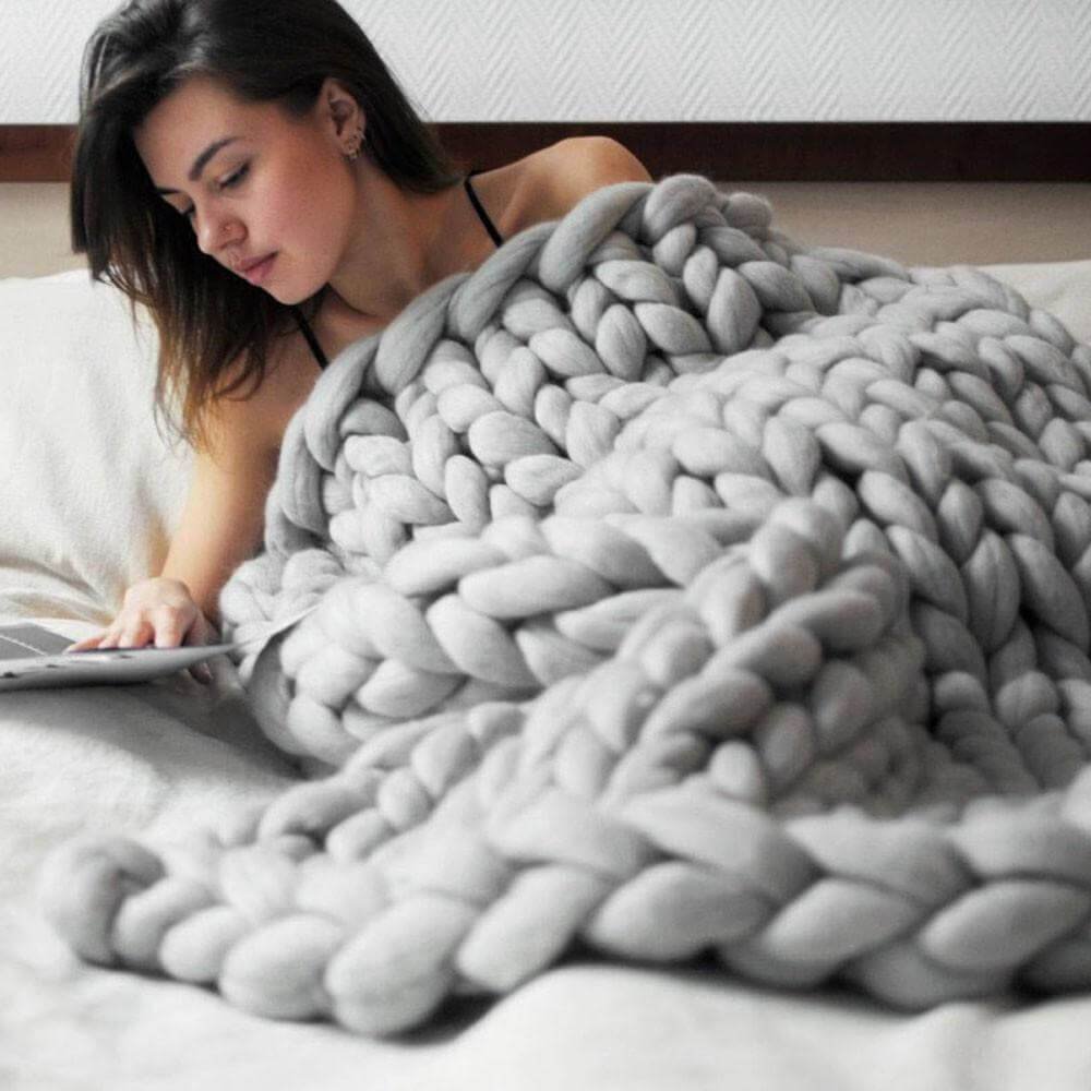 Handmade Chunky Knitted Blanket、、sdecorshop