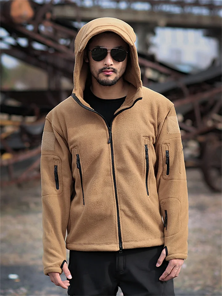Autumn and Winter Side Seam Pockets Hooded Solid Color Men's Youth Zipper Jacket Outdoor Jackets for Men
