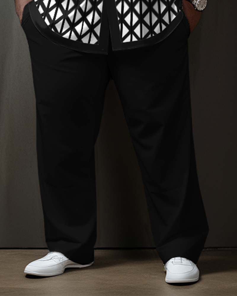 Plus Size Men's Black Diamond Lattice Gradient Long Sleeve Walking Set