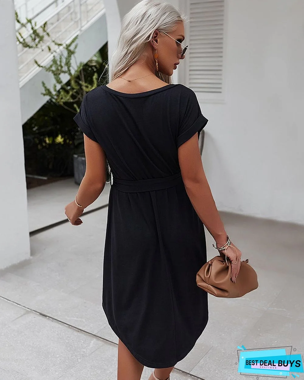 Net Color Dress Spring and Summer Short Sleeve Knitted Skirt Leisure Holiday Style