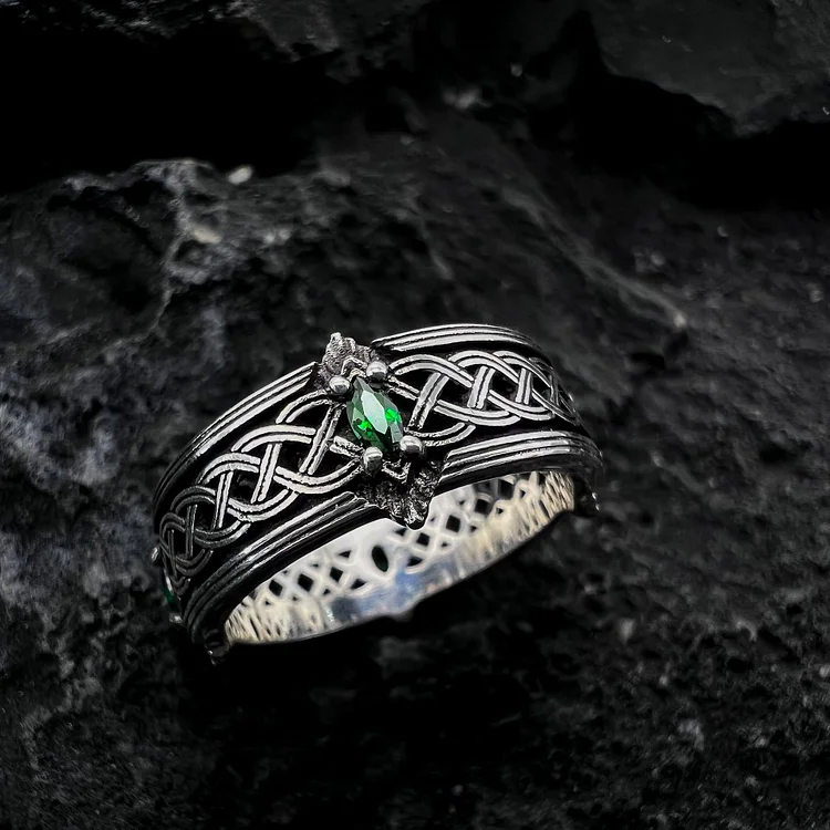 Flash Sale - Coutureaura Green Gemstone Celtic Pattern Ring