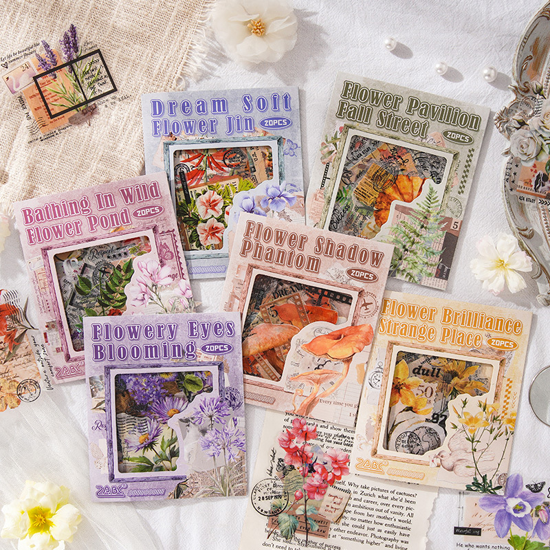 PET 스티커 - 꽃 시리즈 빈티지 식물 버섯 풍경의 첫눈