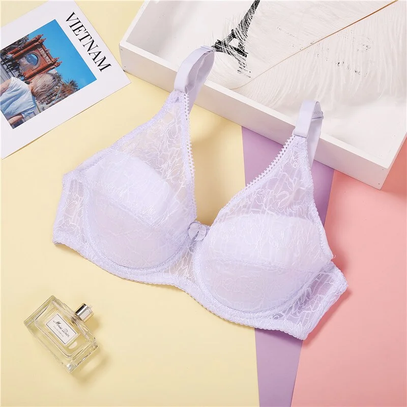 FINETOO Summer Ultrathin Lace Bra Sexy Bras For Women Plus Size Bra Female Lingerie C D Cup Large Size Brassiere Lady Underwear