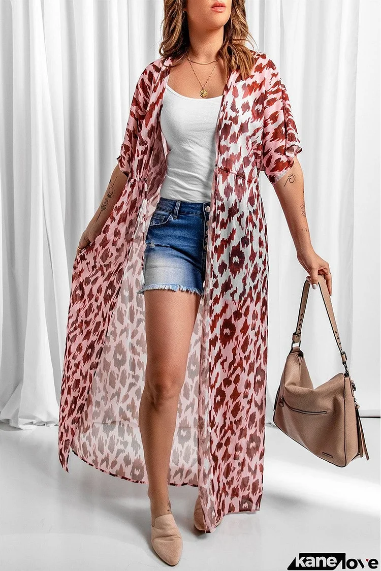 Animal Print Half Sleeve Duster Cardigan