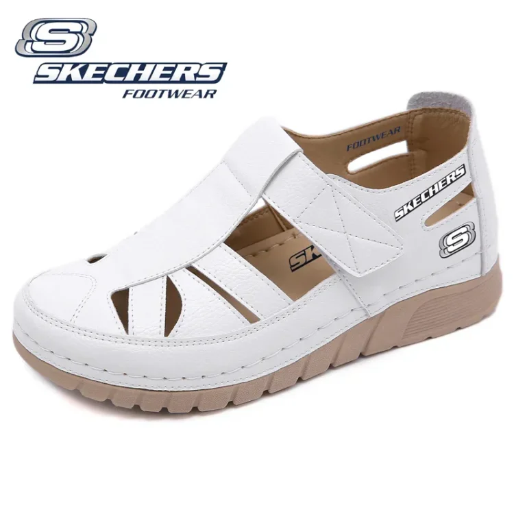 Nowe, lekkie sandały Skechers na koturnie, zapinane na rzep