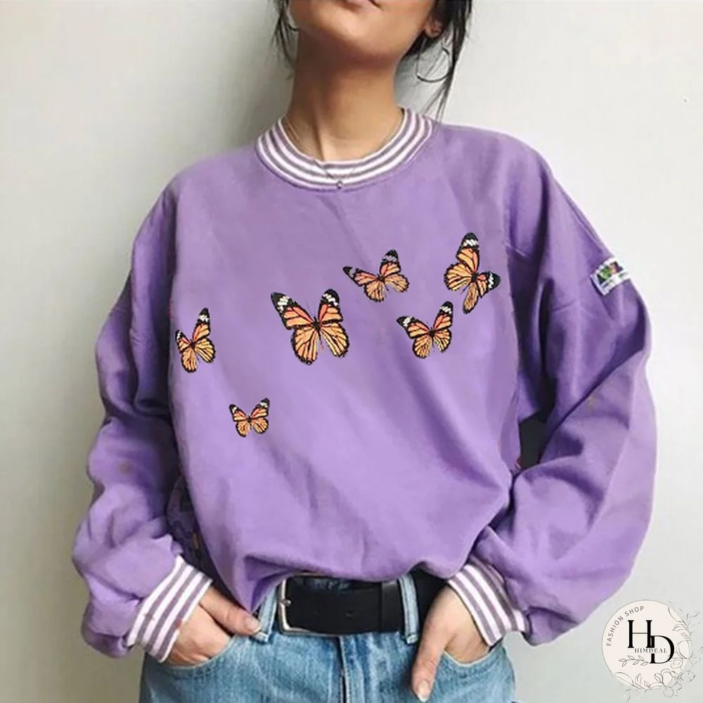 Casual Butterfly Print Sweatshirt