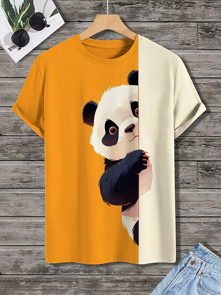 Men's Panda Hiding Art Print Casual T-Shirt