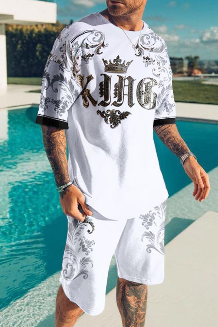 Tiboyz Fashion Men's Outfits Baroque T-Shirt And Shorts Two Piece Set