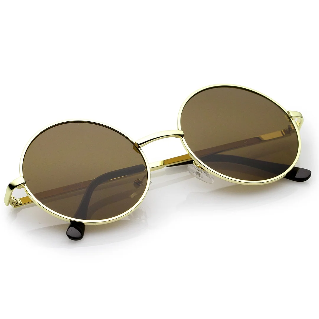 Retro Metal Frame Slim Temple Neutral-Colored Lens Round glasses 51mm