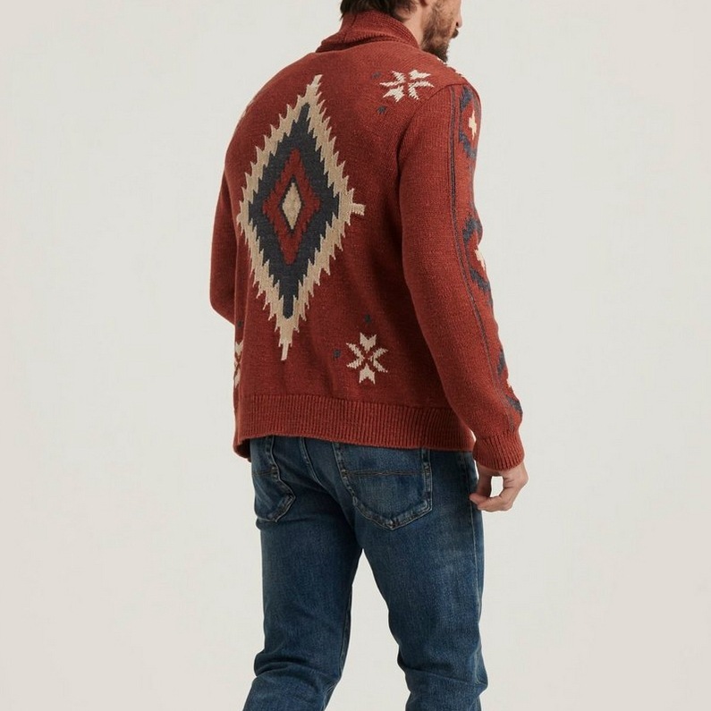 Lapel Jacquard Men's Knitted Cardigan