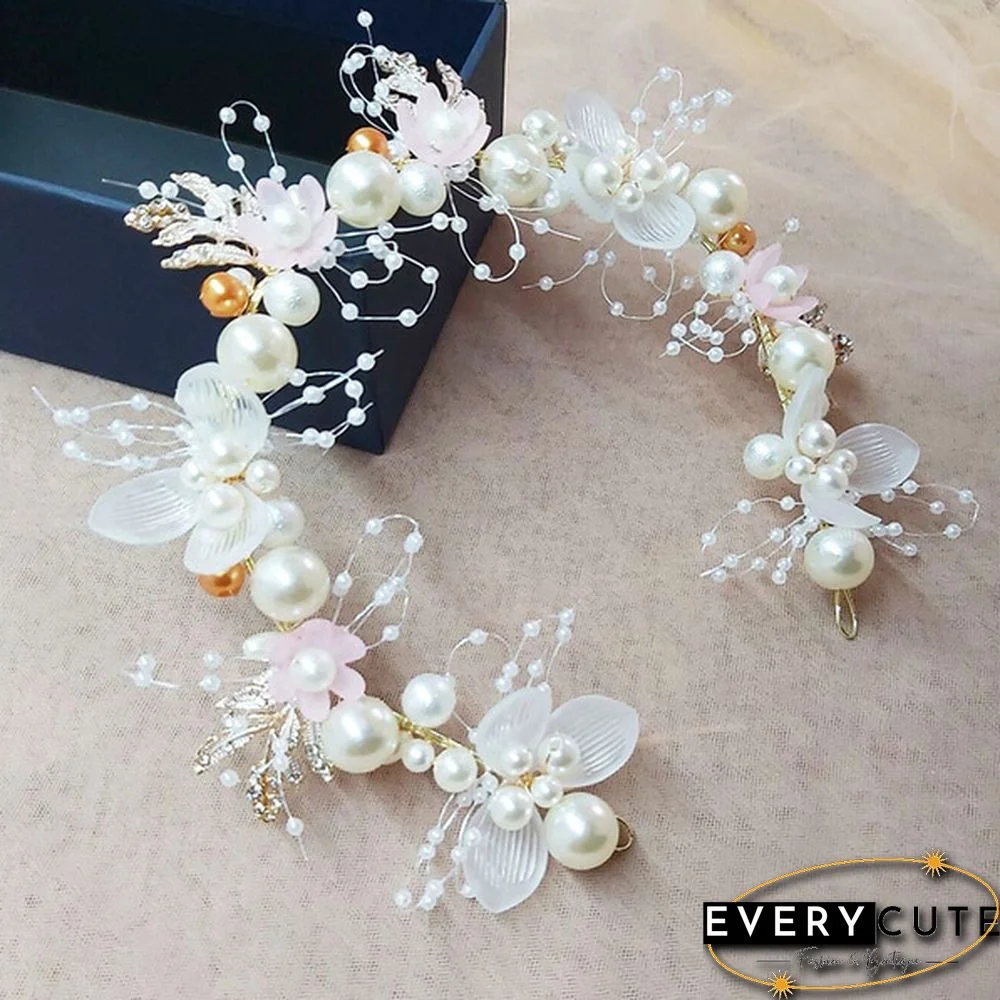 1 Piece Elegant Girls Bridal Headband Imitated Pearl Hair Headdress Flower Wreath Bride Garland Head Hoop Wedding Headbands Hair Jewelry