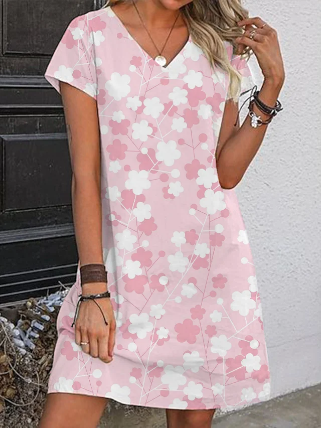 Women's Sakura Art Print V Neck Mini Dress