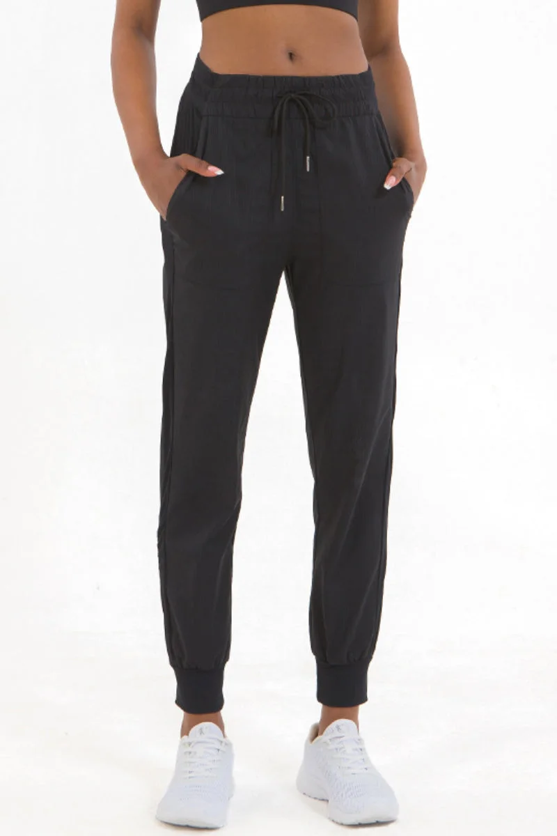 Drawstring Elastic Waistband Functional Pockets Casual Jogger Pants