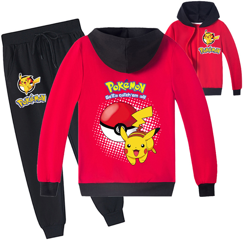 Mayoulove Pikachu Cartoon Zipper Jacket Trousers Set - Adorable Kids Costume for Pokemon Lovers - Suitable for Boys and Girls Aged 2-7 Years-Mayoulove