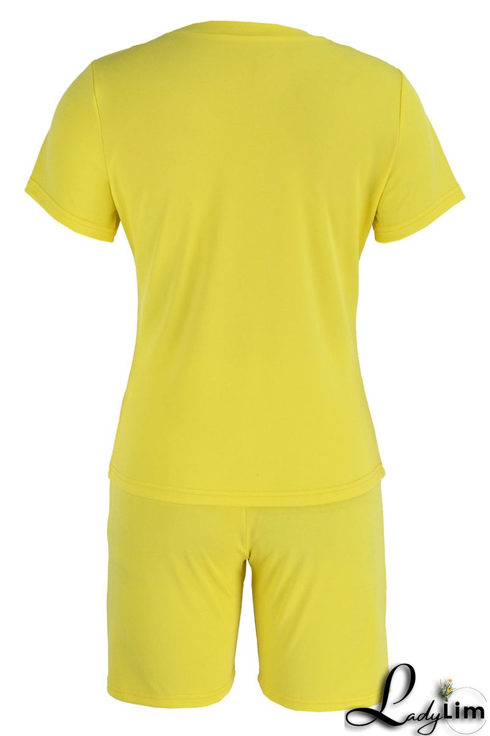 Yellow Casual Print Patchwork O Neck Short Sleeve Two Pieces