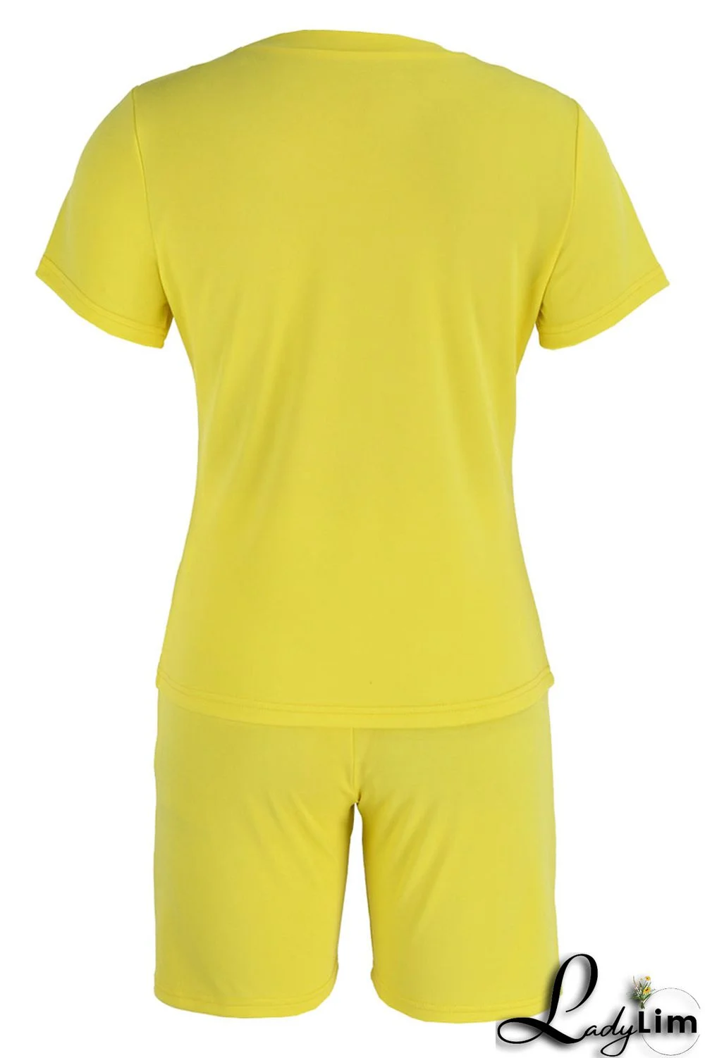 Yellow Casual Print Patchwork O Neck Short Sleeve Two Pieces