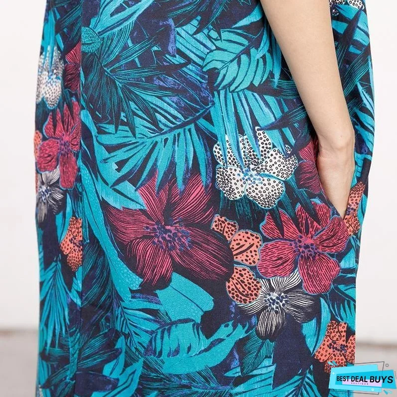 Summer Coloured Printed Round Neck Sleeveless Dress For Women
