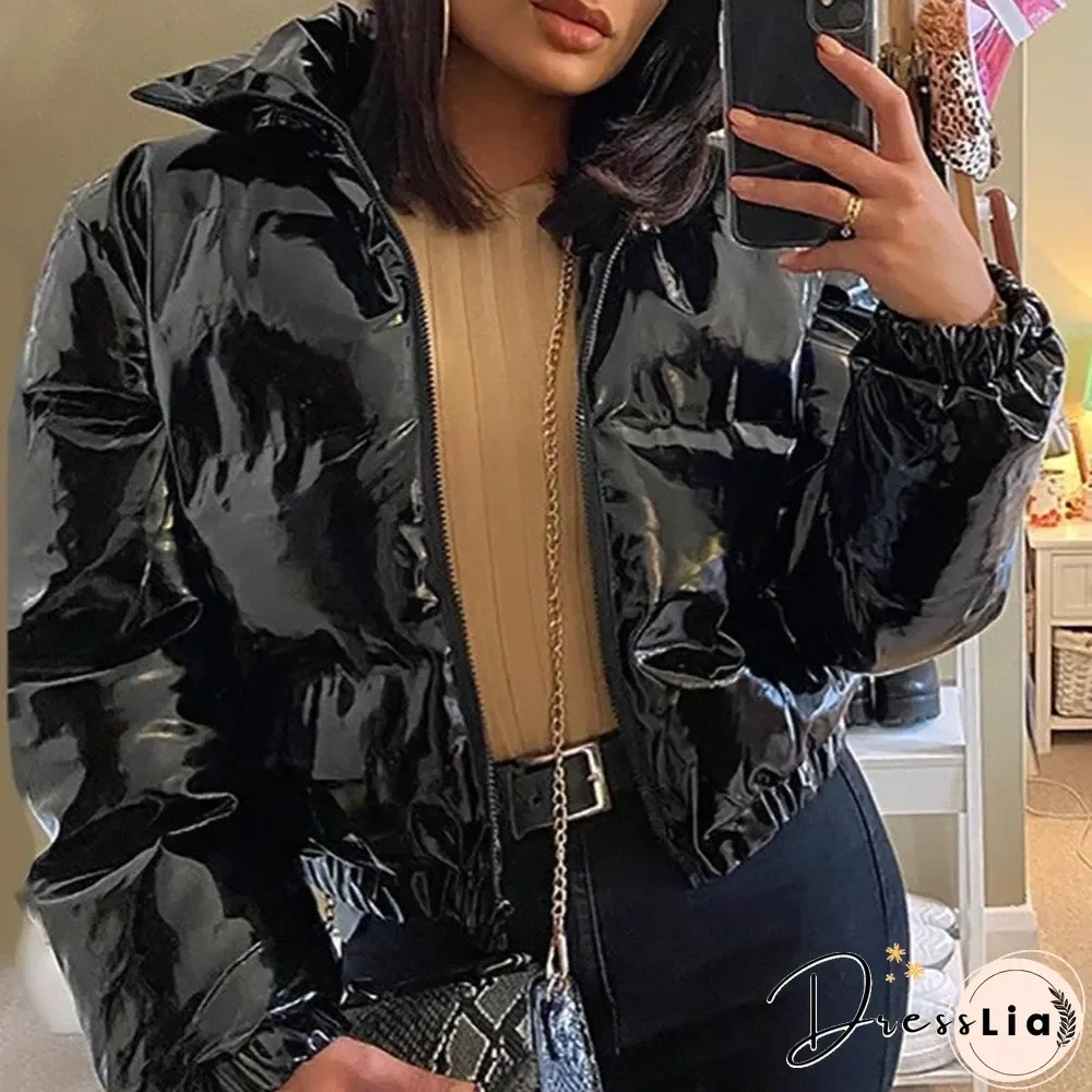 Zipper Design Long Sleeve High Neck Gilet Puffer Jacket