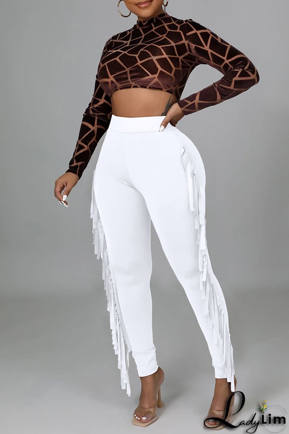 Black Fashion Casual Solid Tassel Regular High Waist Pencil Trousers