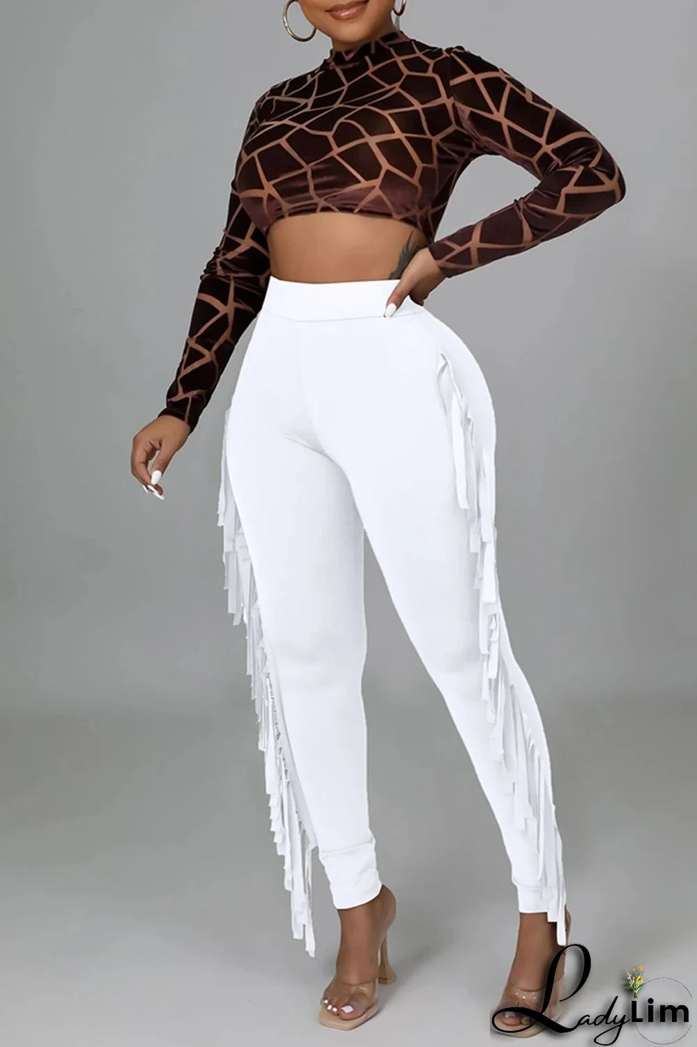 Black Fashion Casual Solid Tassel Regular High Waist Pencil Trousers