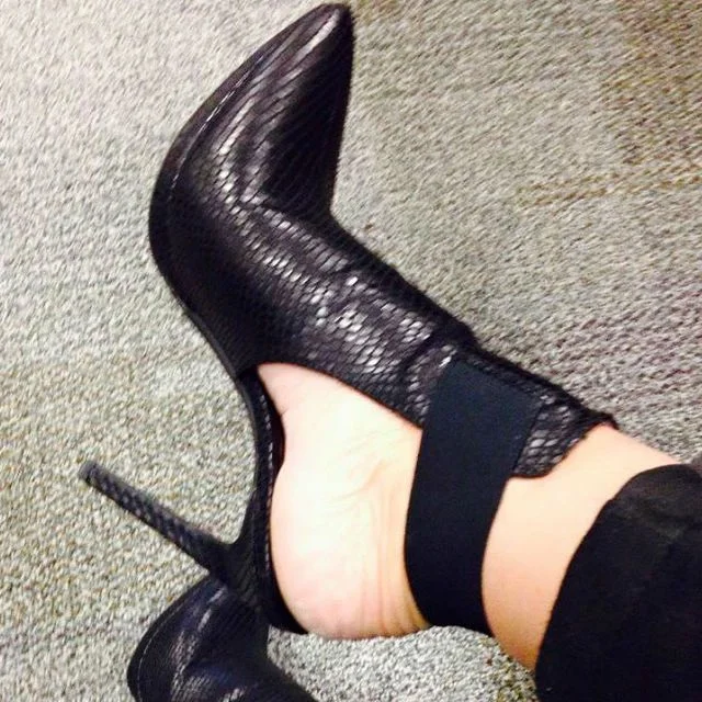 Black Slingback Pointy Toe Stiletto Heel Ankle Booties Vdcoo