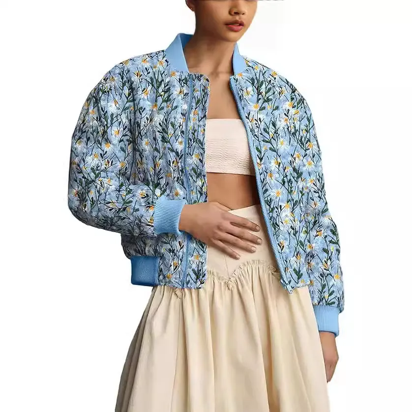 Nigikala Nigikala Autumn And Winter Dais Dais Dais Printing And Dye Pocket Zipper Short Flight Jacket Cotton Clothes Women WQK0501