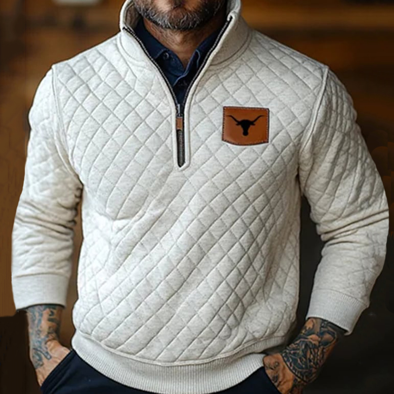 Comstylish Vintage West Texas Longhorns Men's Zip Up Stand Collar Sweatshirt