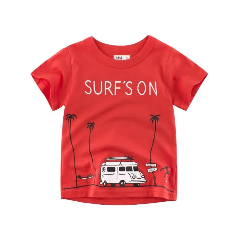 Summer Kids Boys Short Sleeve T-shirts Tops Clothes 2-8Y Baby Boy Excavator Print Tees Children Clothing Kid Cotton Outfit