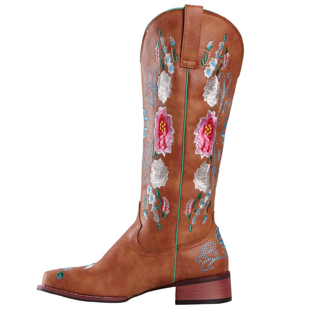 Ethnic Style Flowers Embroidery Round Toe Western Boots for Women