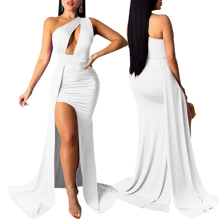 Promsstyle one shoulder hollow asymmetric mopping hem dress Prom Dress 2023