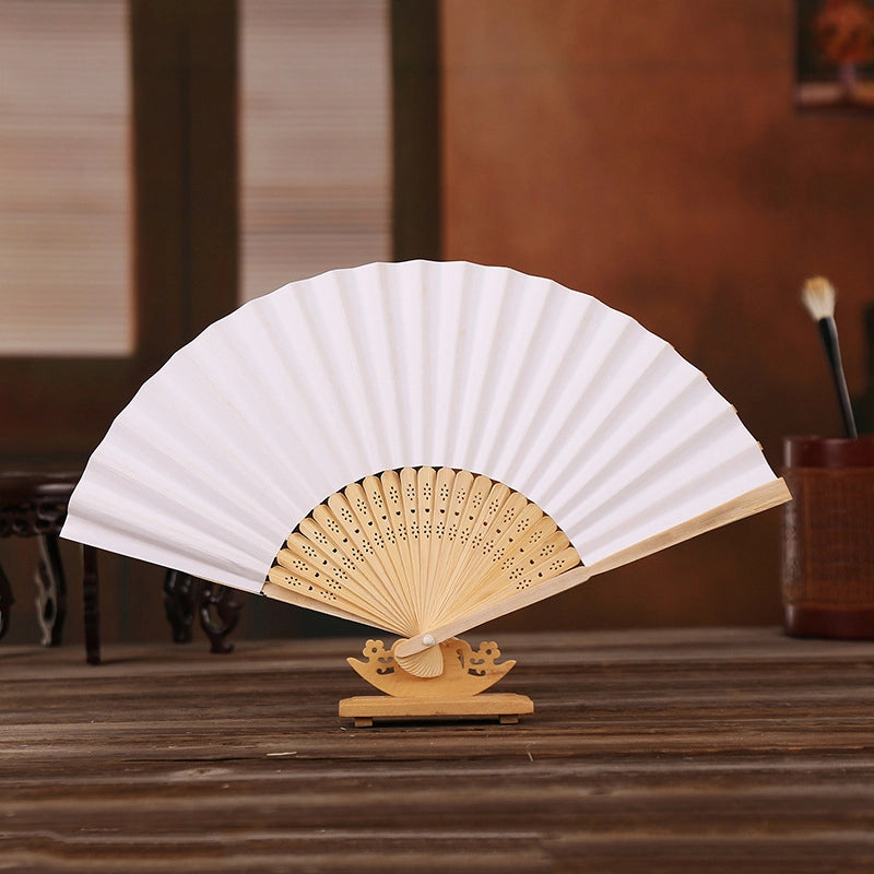 7-inch White Paper Fan Blank Folding Colorful Children’s Drawing Fan Diy Handmade Coloring Plain Surface Office Bamboo Crafts