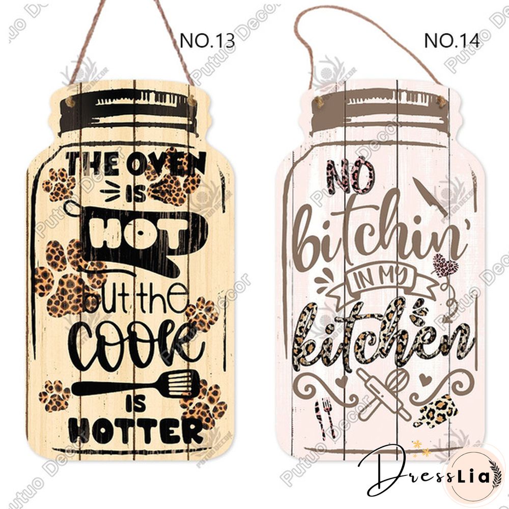 Putuo Decor-Kitchen Mason Jar Shape Plaque Wooden Signs for Rustic Kitchen Home Wall Decor（4.5"&times;8.3"）