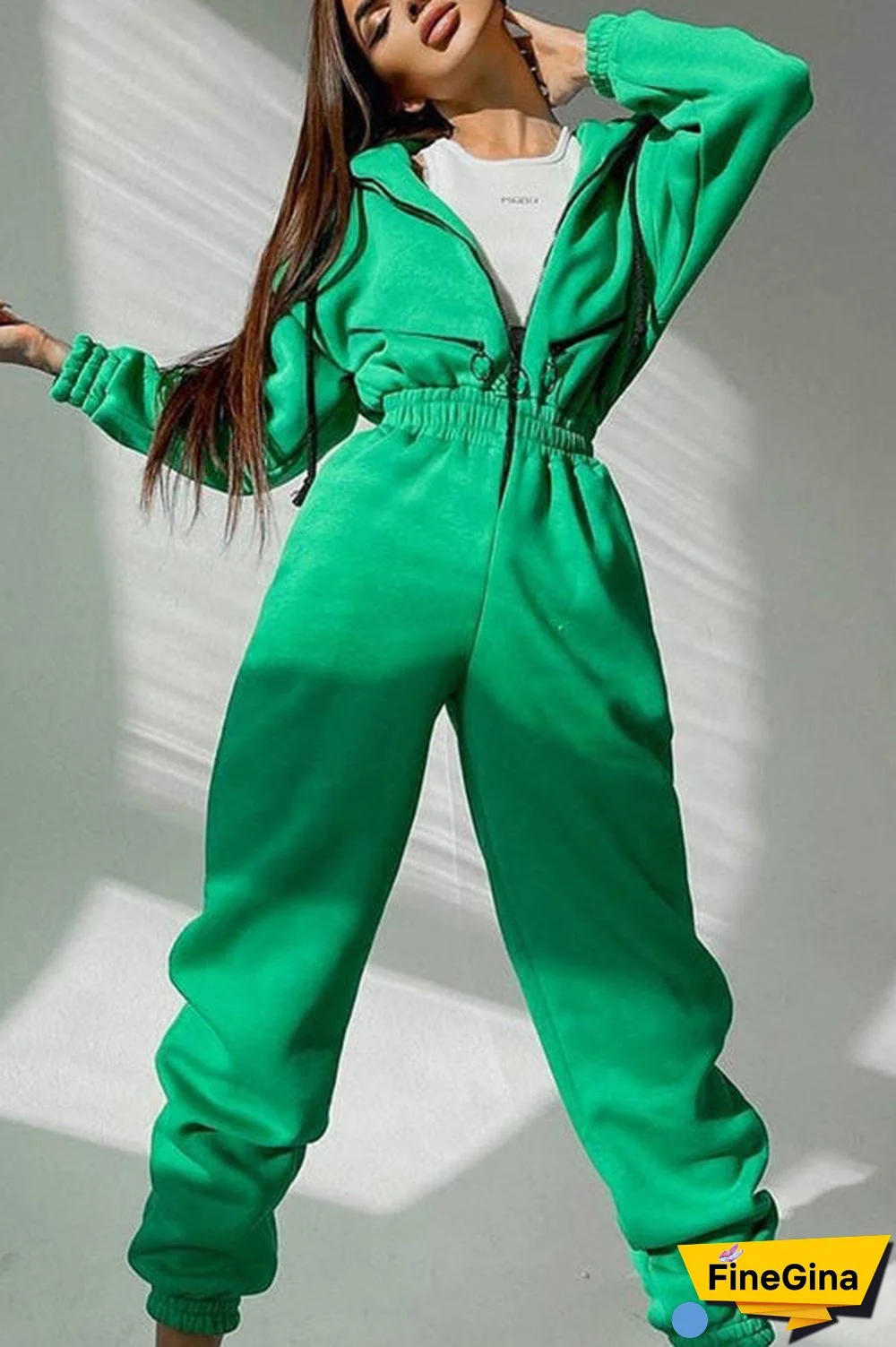 Zip Up Drop Shoulder Hooded Jumpsuit