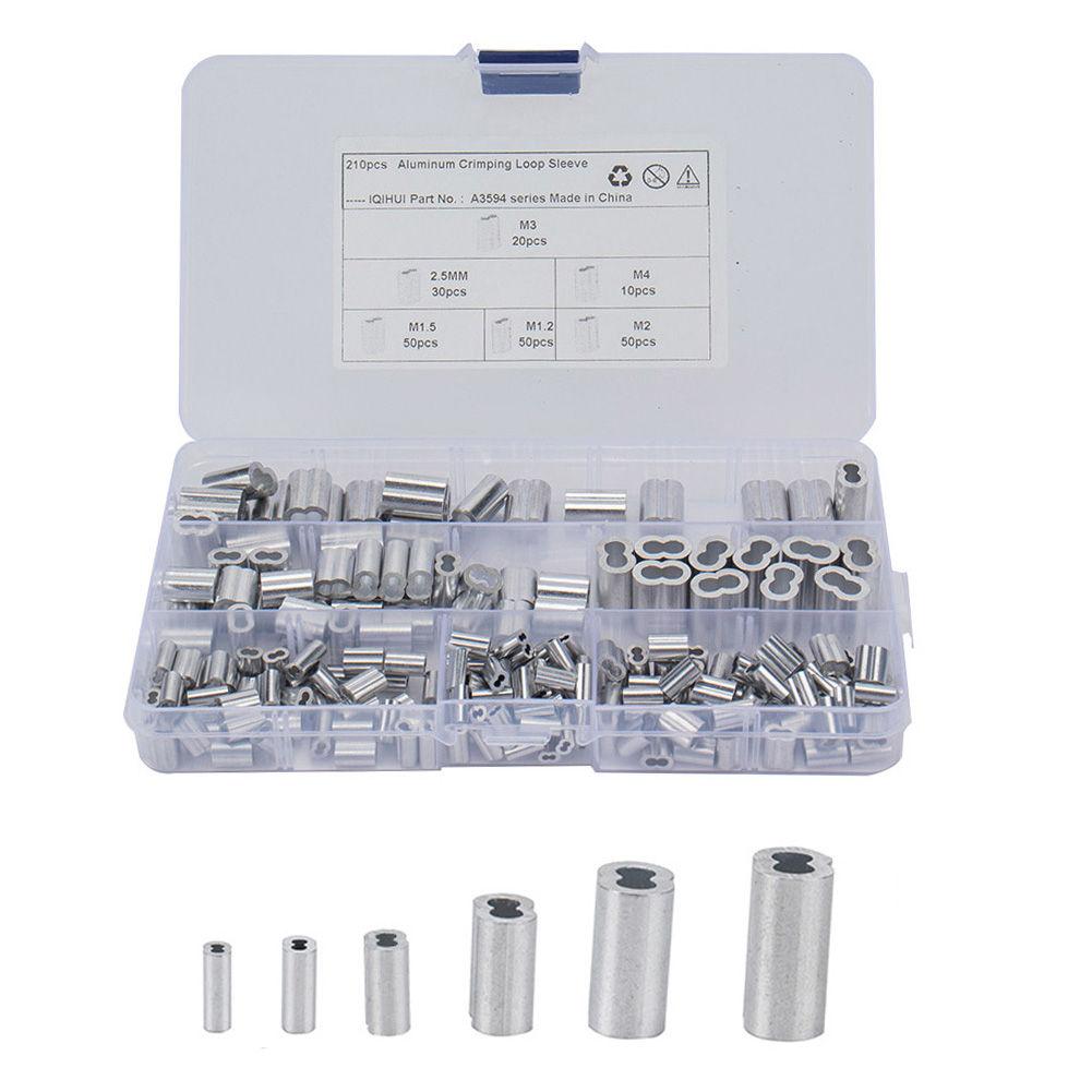 

210pcs Aluminum Crimping Loop Sleeve Assortment 6 Sizes for Cable Wire Rope, 501 Original
