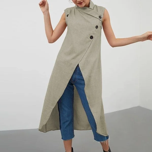 Asymmetric sleeveless clothes loose open fork long shirts