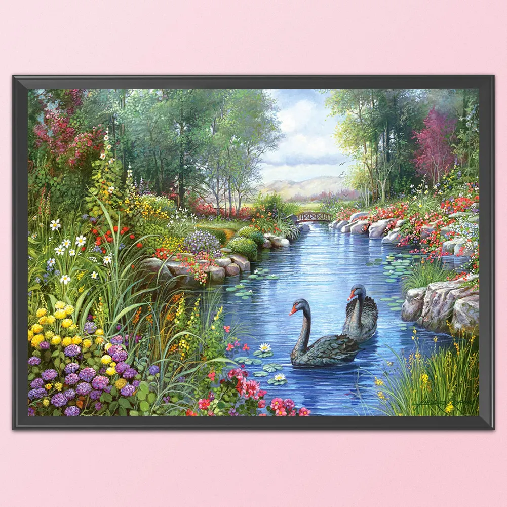 Full Printed Cross Stitch 11CT Cotton - Swan Lake(50*36cm)