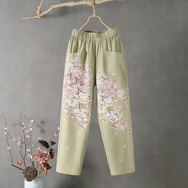 Casual Floral Embroidered Comfortable Linen Pants wearshes