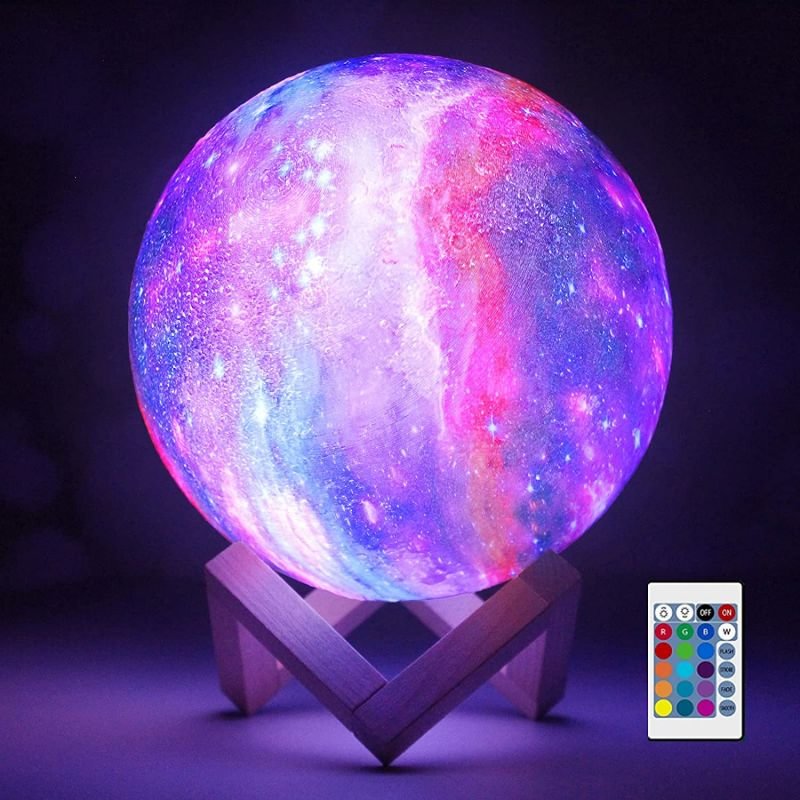 With Wooden Stand 16 LED Colors Touch & Remote Control USB Rechargeable Galaxy Lamp