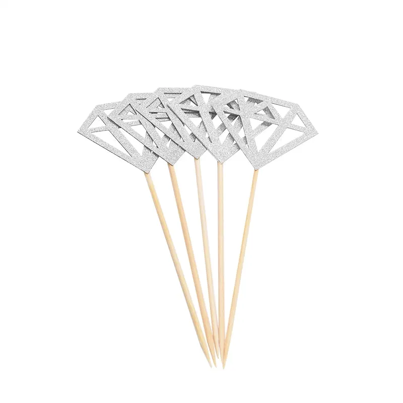 20Pcs Gold Silver Glitter Diamond Ring Cupcake Toppers Cake Topper Wedding Cupcake Topper Birthday Party Wedding Decoration