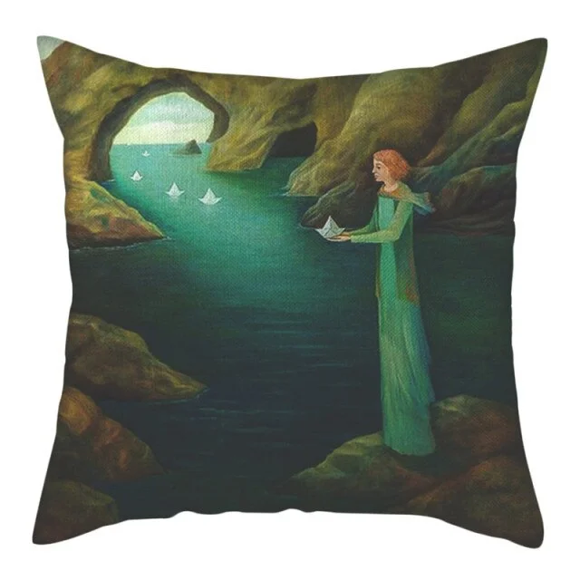 Linen Pillow Case - Oil Painting Woman Girls