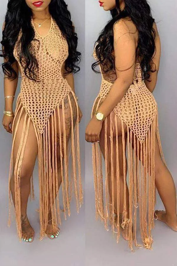 Sexy Hollow-out Tassel Design Swimdresses